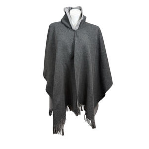 Crossing Pointe Gray Wool Blend Hooded Poncho Cape Fringe One Size